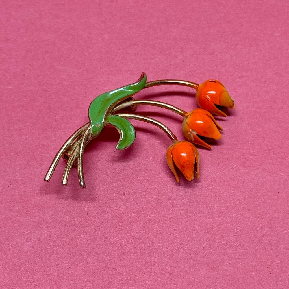 Vintage Tulips Flower Enamel Brooch Pin Korea